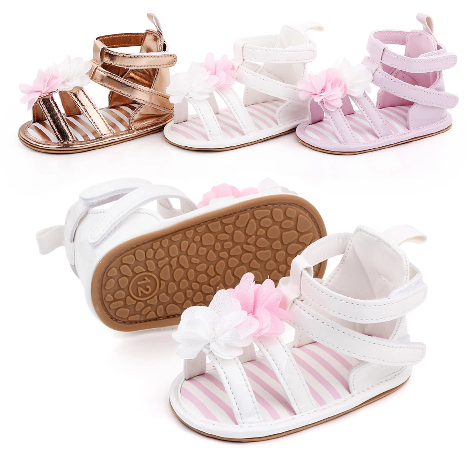 

Toddler Baby Girl Summer Flower Sandals Infant PU Leather Anti-slip Soft Sole Crib Prewalker for Outdoor, School, Party Shoes
