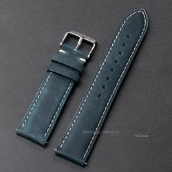Vintage Brown Genuine Leather Quick Release Watch Strap - Unisex Replacement Band - 22mm (Blue)