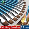 12 Sizes Marie's Flat Paint Brush Set for Oil,Acrylic,Gouache,Watercolor,Crafts,Models,Eggs,Rocks,Canvas for Artists & Adults 1
