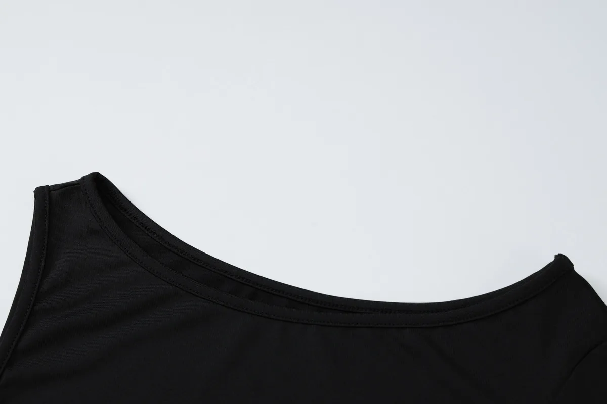 Black Off-Shoulder Long Sleeve T-shirt For Women High Waist Autumn Slim Fashion Pullover Top Ladies Solid Y2k Tee Top