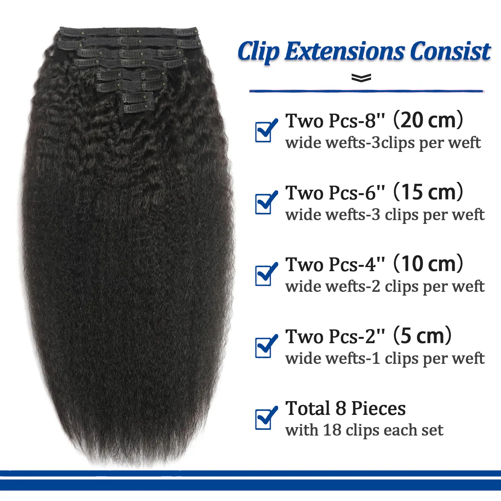 120G/8Pcs Kinky Straight Clip In Hair Extensions Cuticle Aligned 100% Unprocessed Human Hair Clip In Human Hair Extension Indian