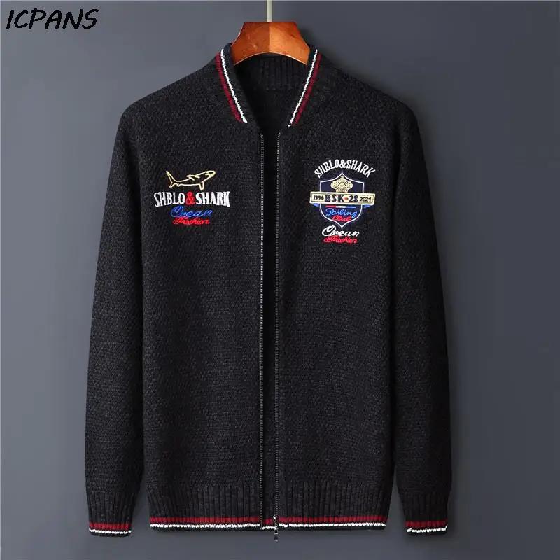 브랜드 의류 빈티지 남성 가디건 샤크 레드 가을 캐주얼 니트웨어 레터 지퍼 스..