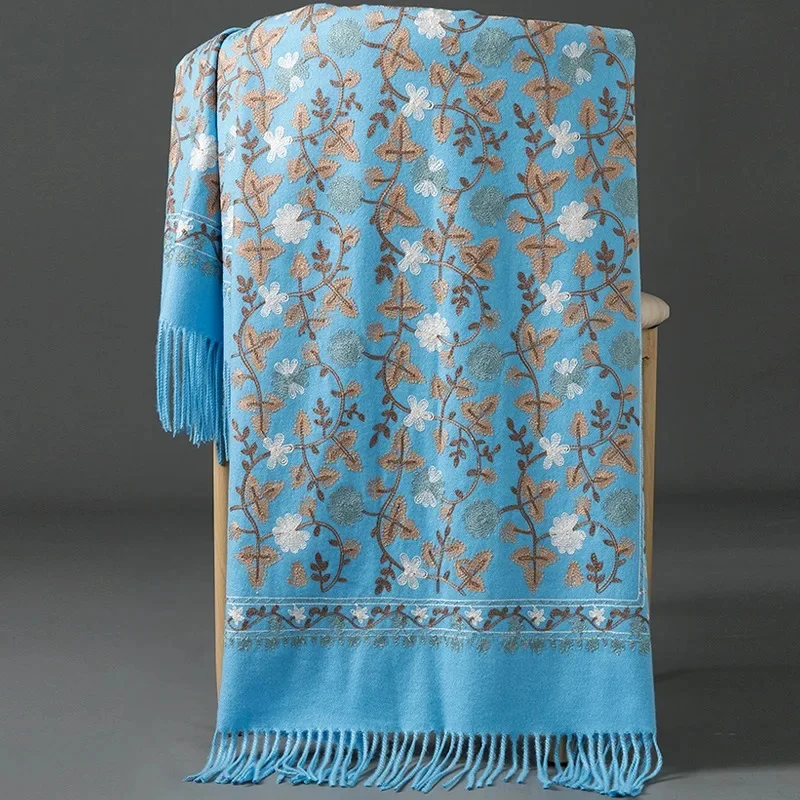 Embroidered ginkgo leaves-Sky Blue