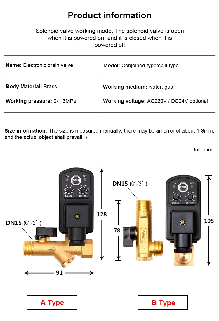 compresseur de vanne de vidange électrovanne de synchronisation interrupteur ac normalement fermé