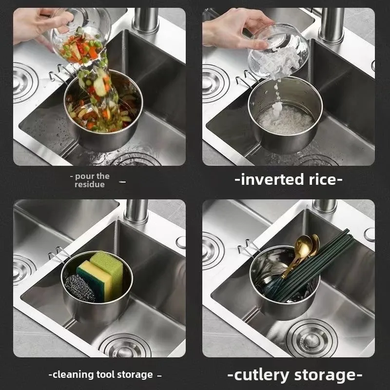 Stainless Steel Hanging Drain Basket Sink Garbage Filter Screen Storage Rack Kitchen for Pouring Leftovers and Preventing