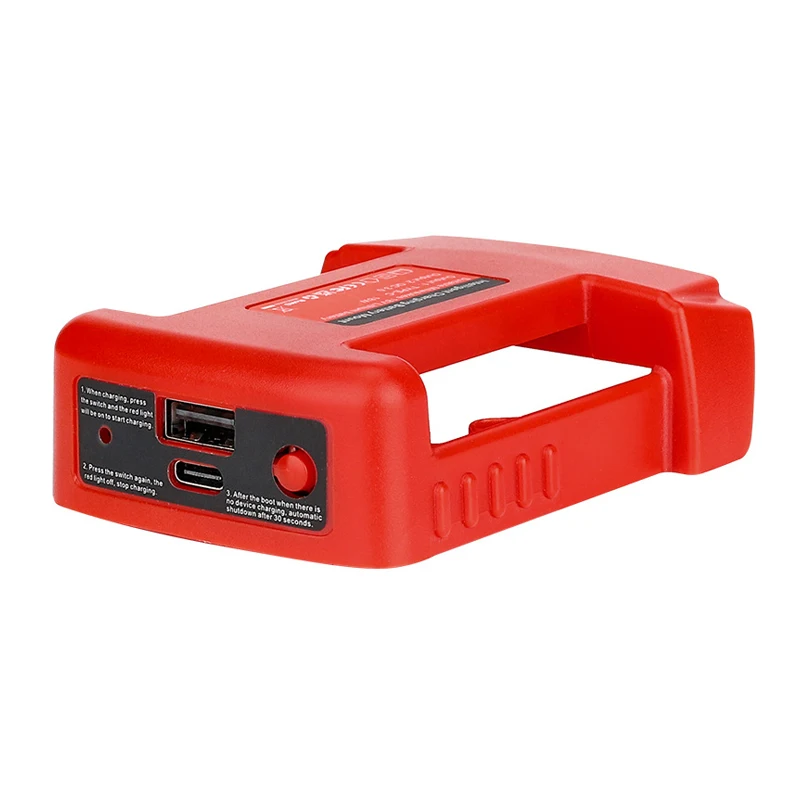 USB-Ladegerät-Adapter für Milwaukee 18 V Lithitum-Akku, tragbarer Typ-C-Anschluss, Schnelllade-Akku, Aufbewahrungsregal, Halterung – Detail 2