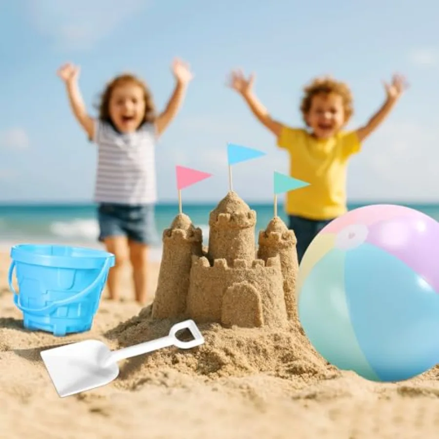 Pastel strand speelgoed set met emmer schep en strandbal_voghion.com