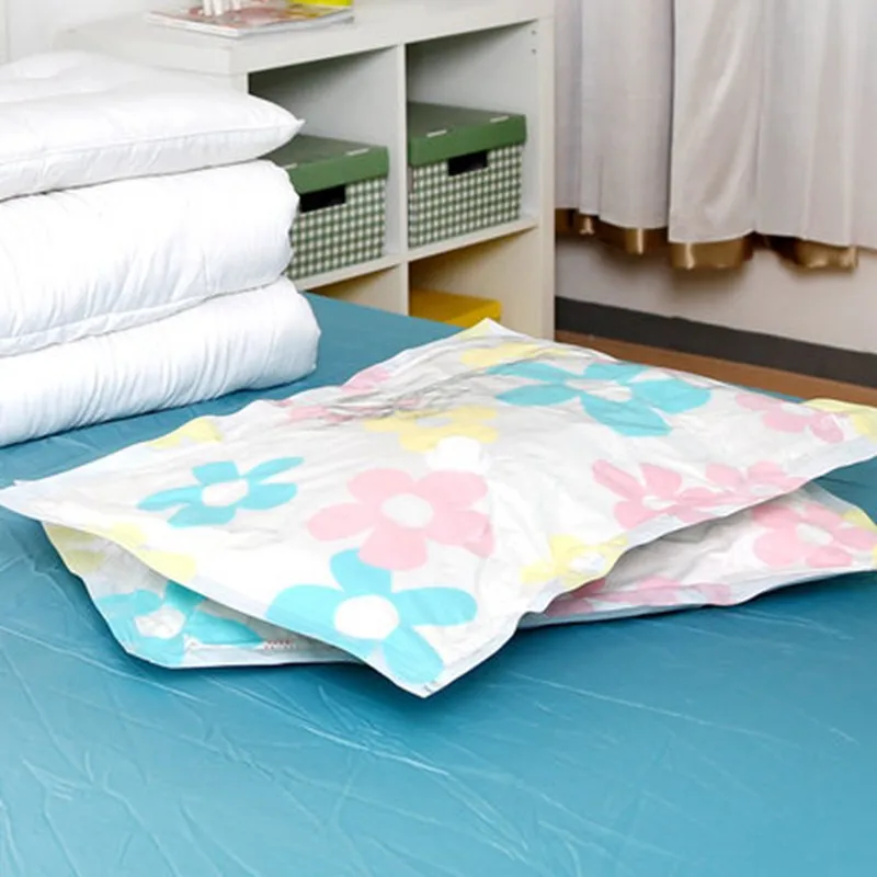 4 Floral Print Vacuum Storage Bags + 1 Manual Pump Foldable Portable Travel Storage for Blankets Bedding Clothes Home Supplies 2