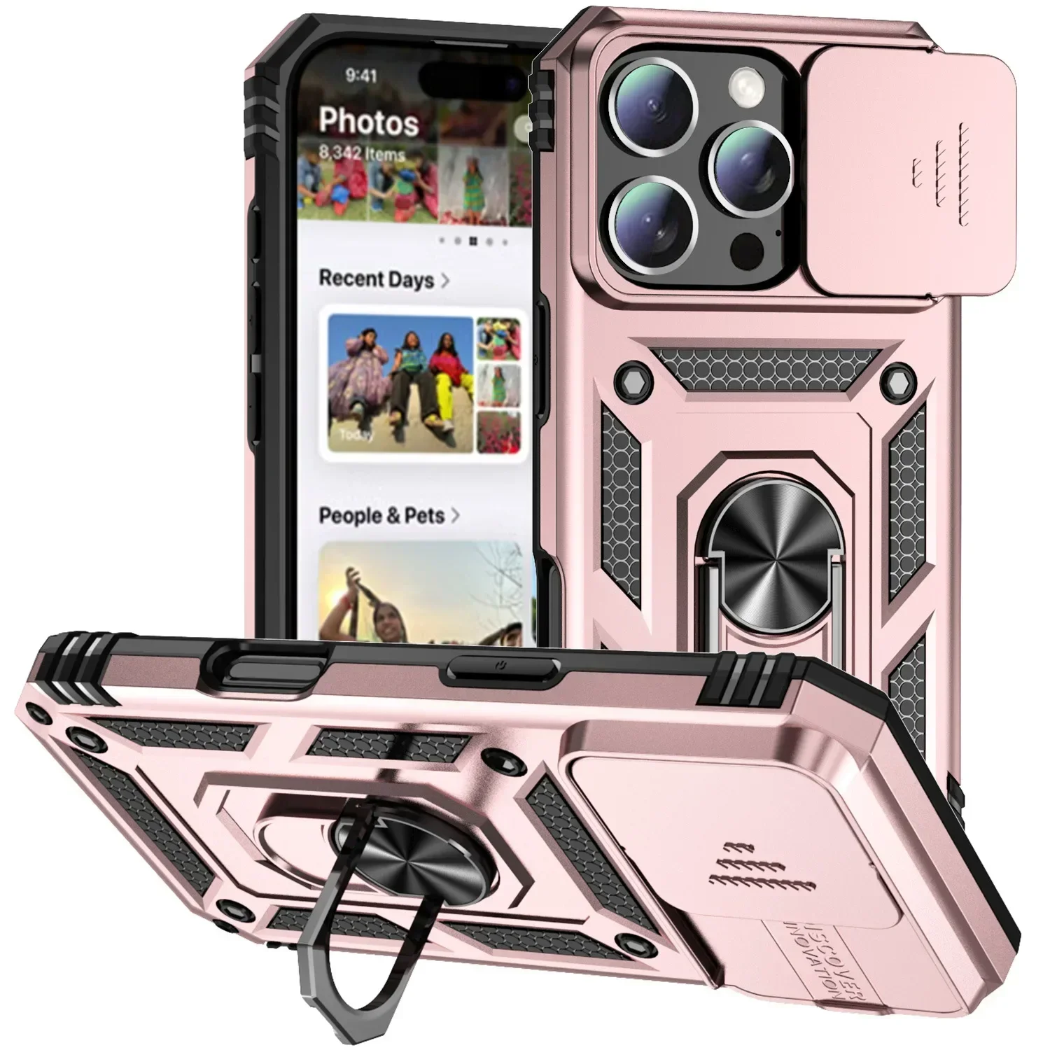 Armor Case with Rotating Ring Stand and Slide Camera Lens Cover - Military Grade Protection