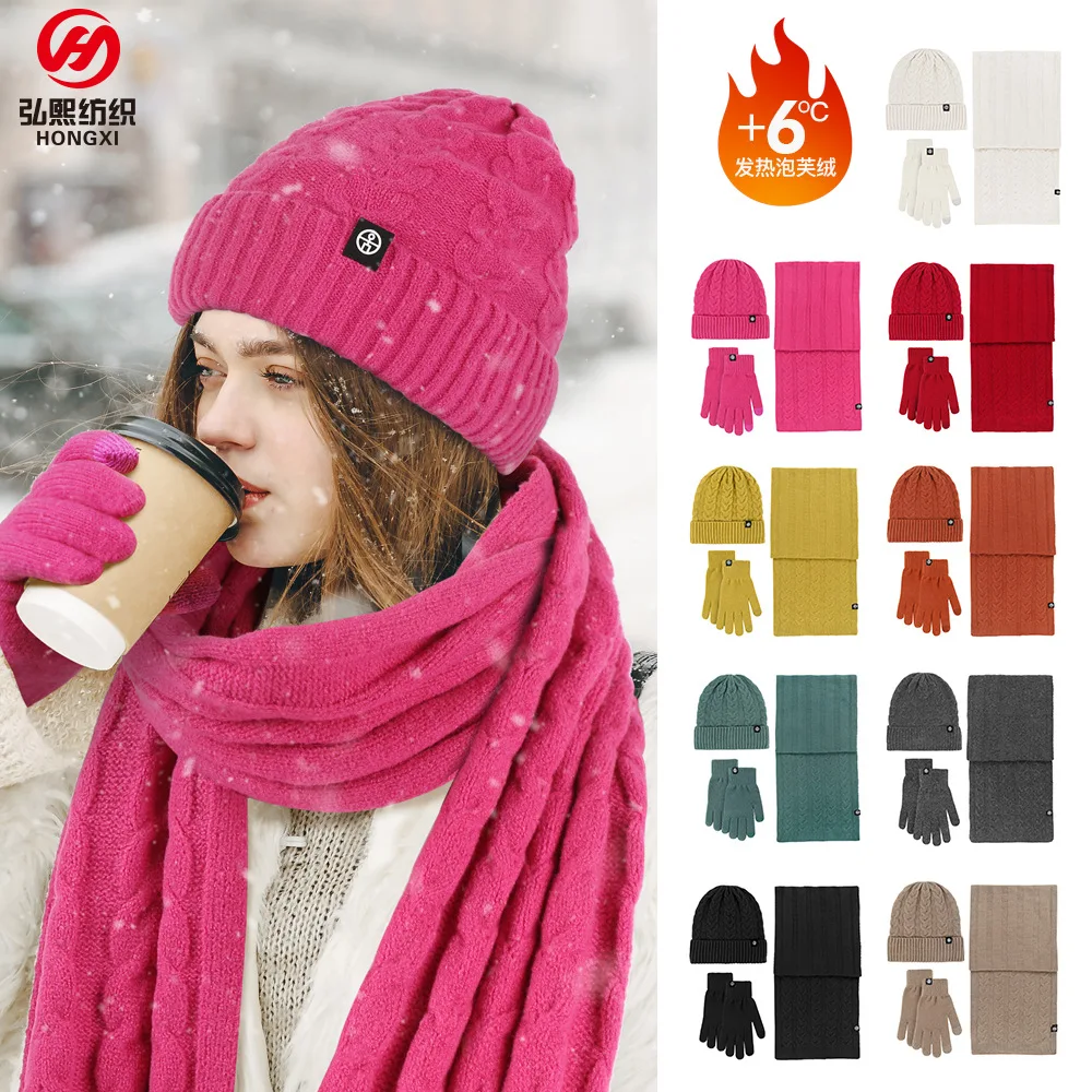 adult-warm-hat-scarf-three-piece-set-outdoor-knitted-cap-scarf-gloves-winter-women-fashion-conjunto-femenino-foulard