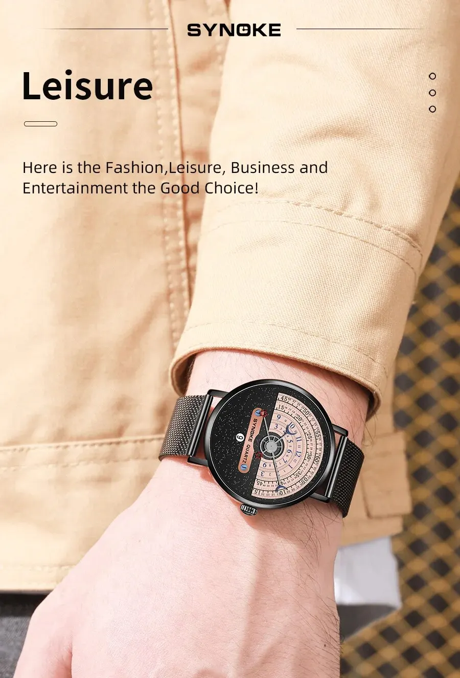 S07edd8fe4bc44d519633c268399d8f34Q Fashion Men Quartz Wristwatch Business New Star Moon Concept Black and White Watch Calendar Half Wheel Time Display Creative Mallzona