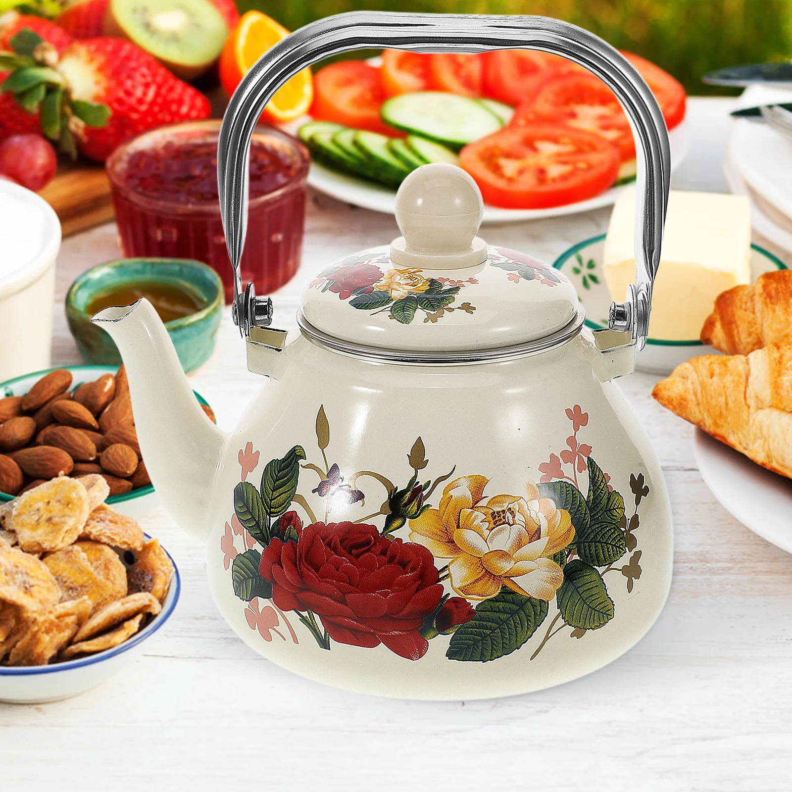 1L Floral Enamel Teapot – Vintage Stovetop Kettle 4