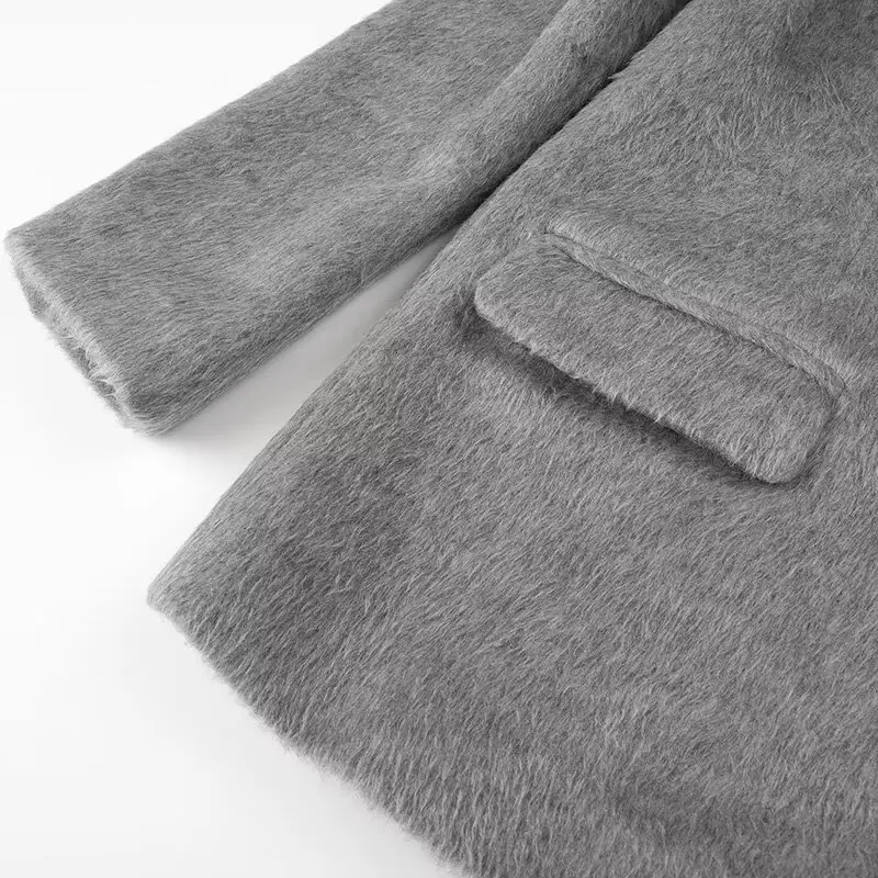 Streetwear Long Hairy Shaggy Blazer Boyfriend Vintage Women Front Pockets Loose Oversized Suit Fashion Coat Pink 4 colors