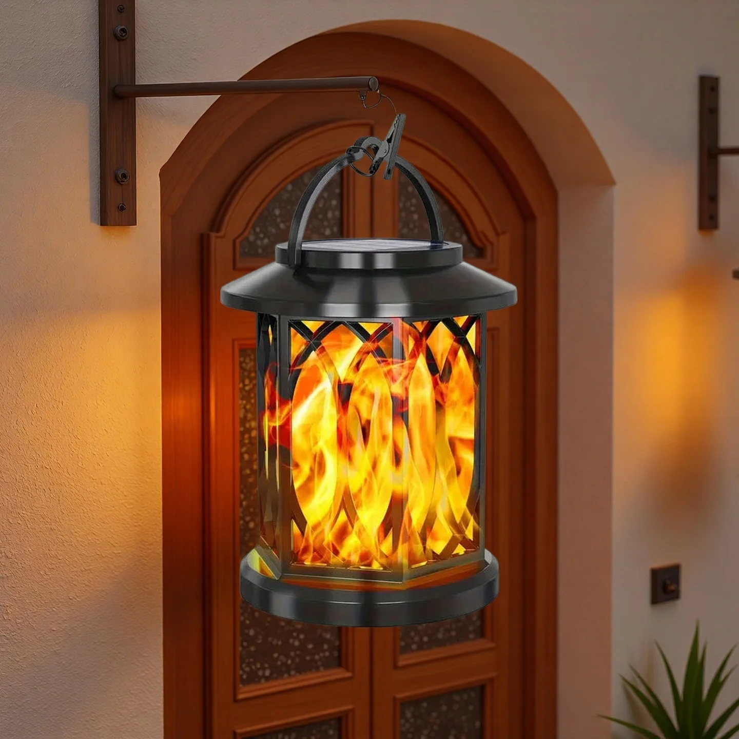 Solar Flickering Flame Lantern Heavy Duty Metal LED Hanging Light Solar Powered Outdoor Lamp for Yard Patio Christmas Decor
