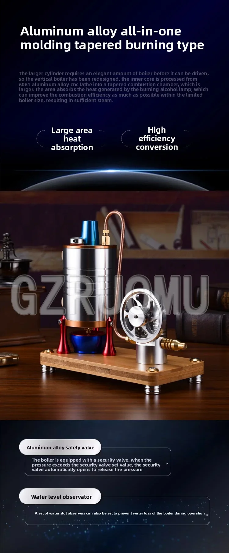 Startable Steam Engine Model Engine Retro with Heating Boiler Model, CNC Manufac