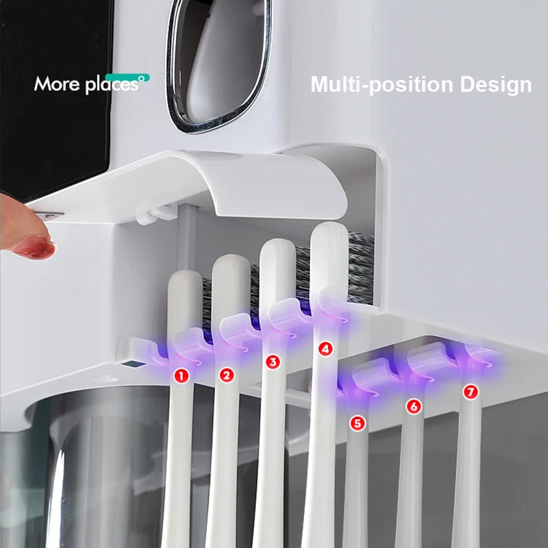 Toothpaste Squeezer Toothpaste Dispenser WIKHOSTAR Magnetic Adsorption Inverted Toothbrush Holder Wall Mounted Automatic Toothpaste Dispenser Squeezer for Bathrooms