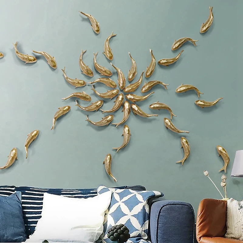 4Pcs Resin Carp Golden Fish Wall Hanging Ornament Personality Fish Figurine For Home Restaurant Background Wall Decor 3