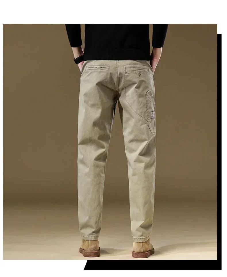 2026 Frühling Herbst Neue Herren 97% Baumwolle Jogging Cargo Lange Hosen Retro Einfarbig Koreanischer Stil Gerade Geschnittene Lockere Freizeithosen für Männer – Detail 7