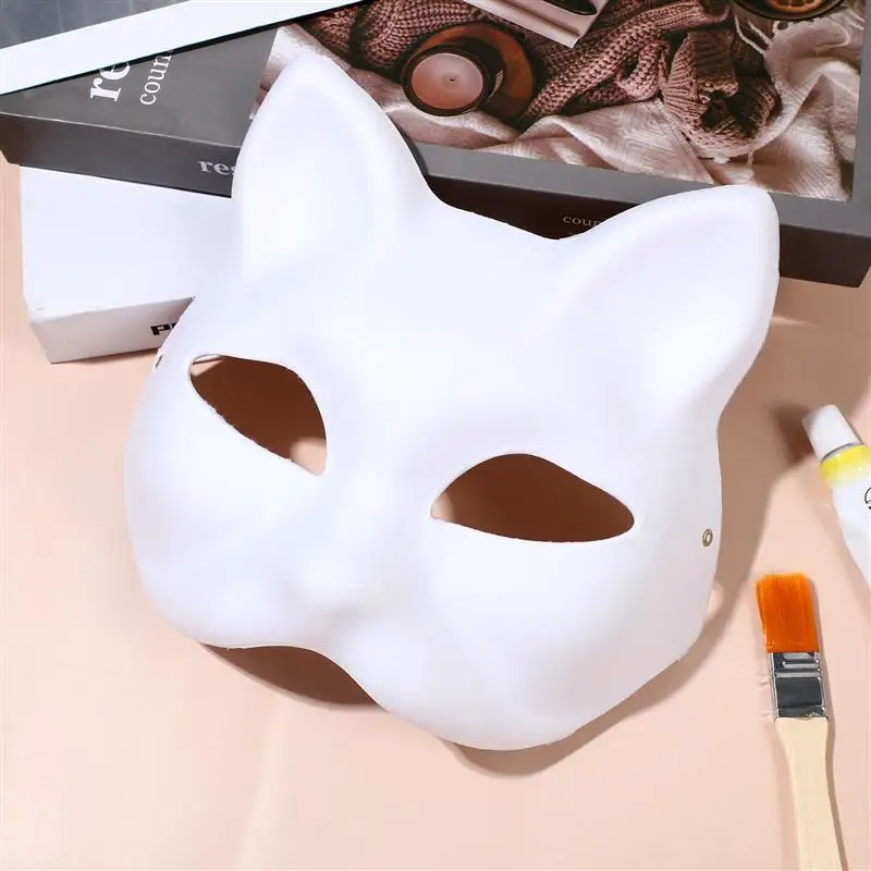 

DIY Anime Pulp Japanese Mask Half Face Hand-painted Cat Fox Mask Anime Masquerade Halloween Festival Cosplay Prop