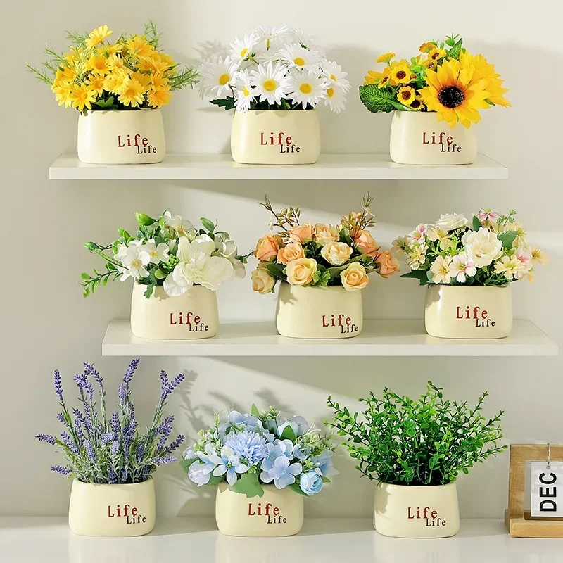 ArtificialPottedFlowerGreenPlantBookcaseWallArtificialDried