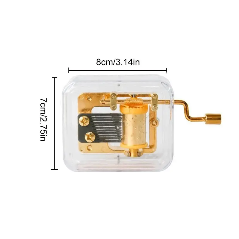 Mini Creative Acrylic Material Transparent Hand Windup Metal Movement Octave Box Music Box Friend Couple Birthday Gift 1pc Music Box