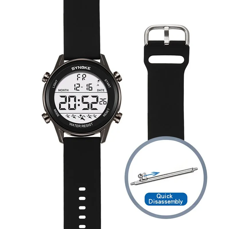 SYNOKE Men Outdoor Sports Multifunctional Waterproof Large Screen Display Luminous LED Digital For Men Fashion Silicon Watch 6