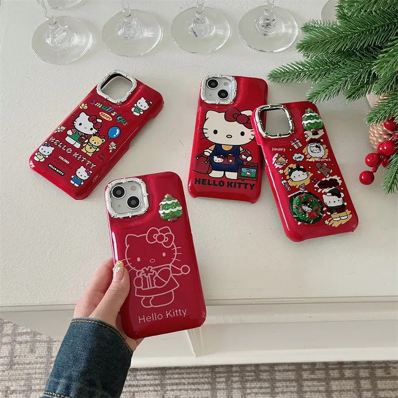 Custodia per telefono per Apple iPhone 15 14 13 12 11 Pro Max buon natale Sanrio Hello Kitty Cover 3D Christmas Tree Shell