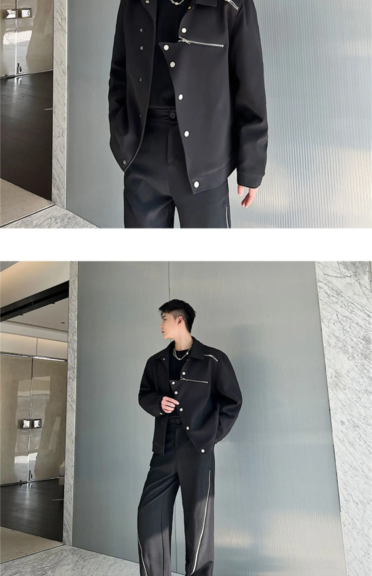 Description Picture 3 of itemLUZHEN Jacket Men Fashion Asymmetric Niche Design Dark Style Casual Coat Korean Solid Color Loose Outerwear Free Shipping LZ2655