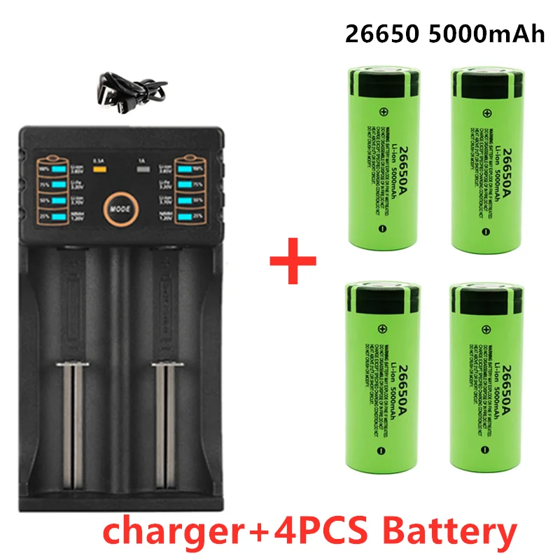 

Original High-Quality 26650 Battery 5000mAh 3.7V 50A Lithium-ion Rechargeable Battery Suitable For 26650A LED Flashlight+Charger