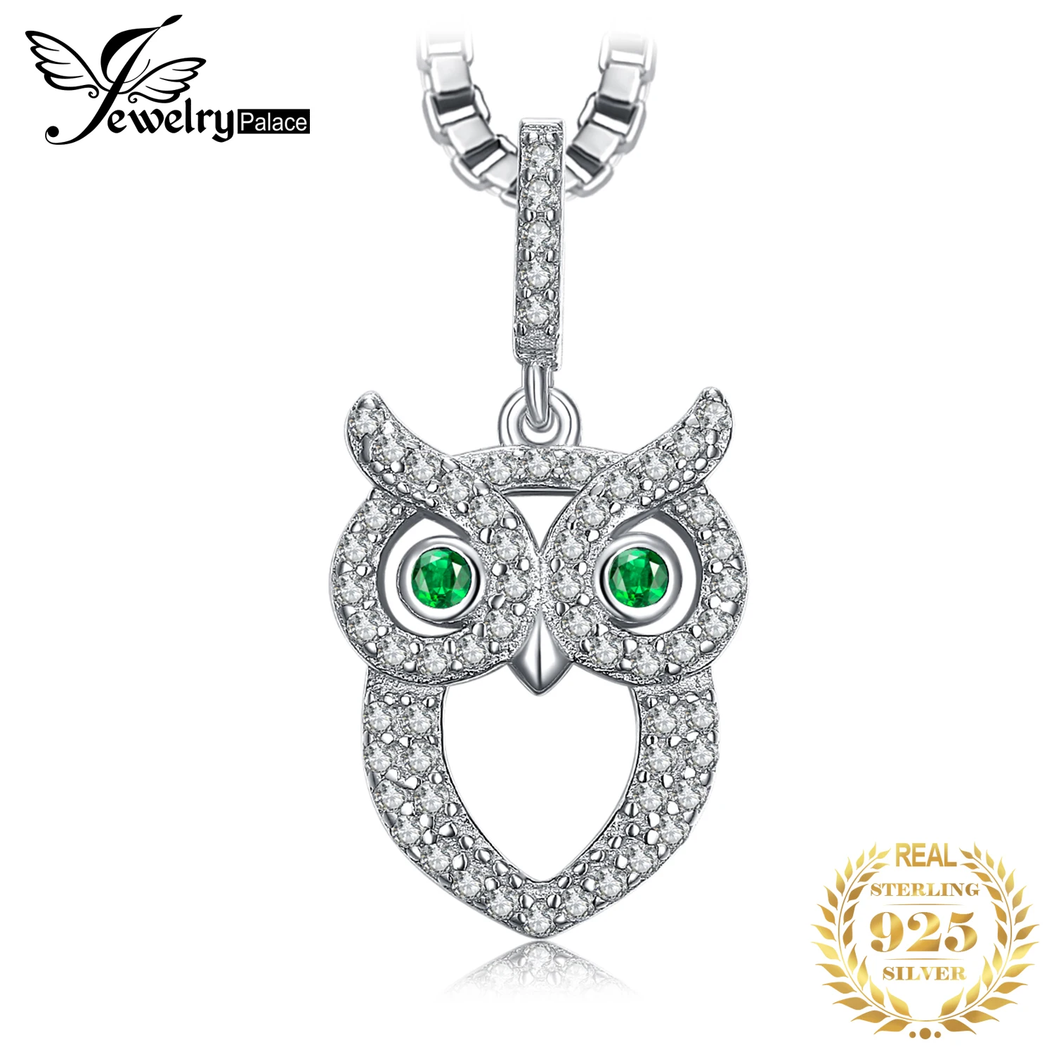 

JewelryPalace Owl Simulated Nano Emerald 925 Sterling Silver Pendant Necklace for Woman Gemstone Fine Jewelry Without Chain