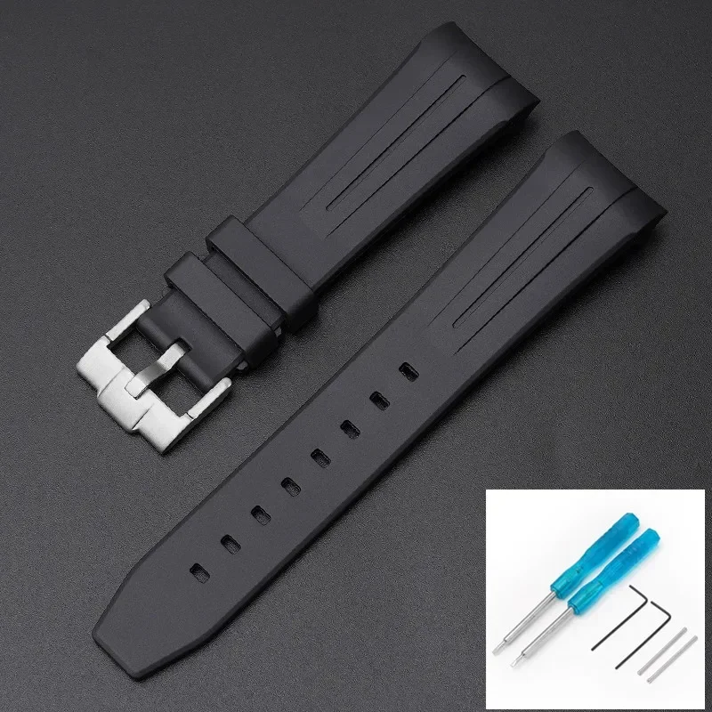 Premium Rubber Strap with Stainless Steel Buckle - 22mm Curved Interface Watch Band