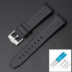 Premium Rubber Strap with Stainless Steel Buckle - 22mm Curved Interface Watch Band - 22mm (Black silver)
