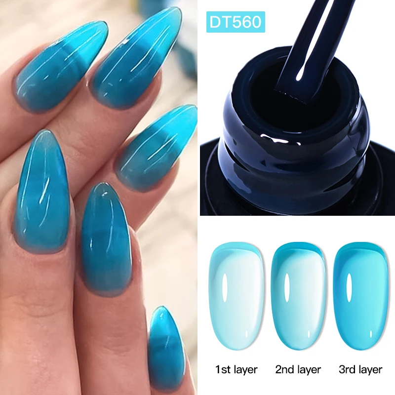 MEET ACROSS 8Pcs/Set Jelly Glass Gel Nail Polish Set Crystal Nude Pink Semi Permanent UV Gel Kit For Naill Art Manicure Vernis 5