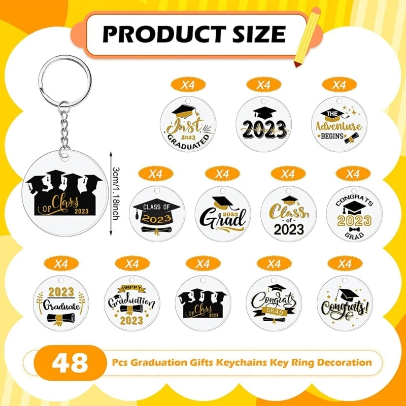 

48PCS Graduation Theme Keychain Wedding Party Gift Backpack Hanging Pendants Keyring Handbag Accessories Graduation Gift X3UD
