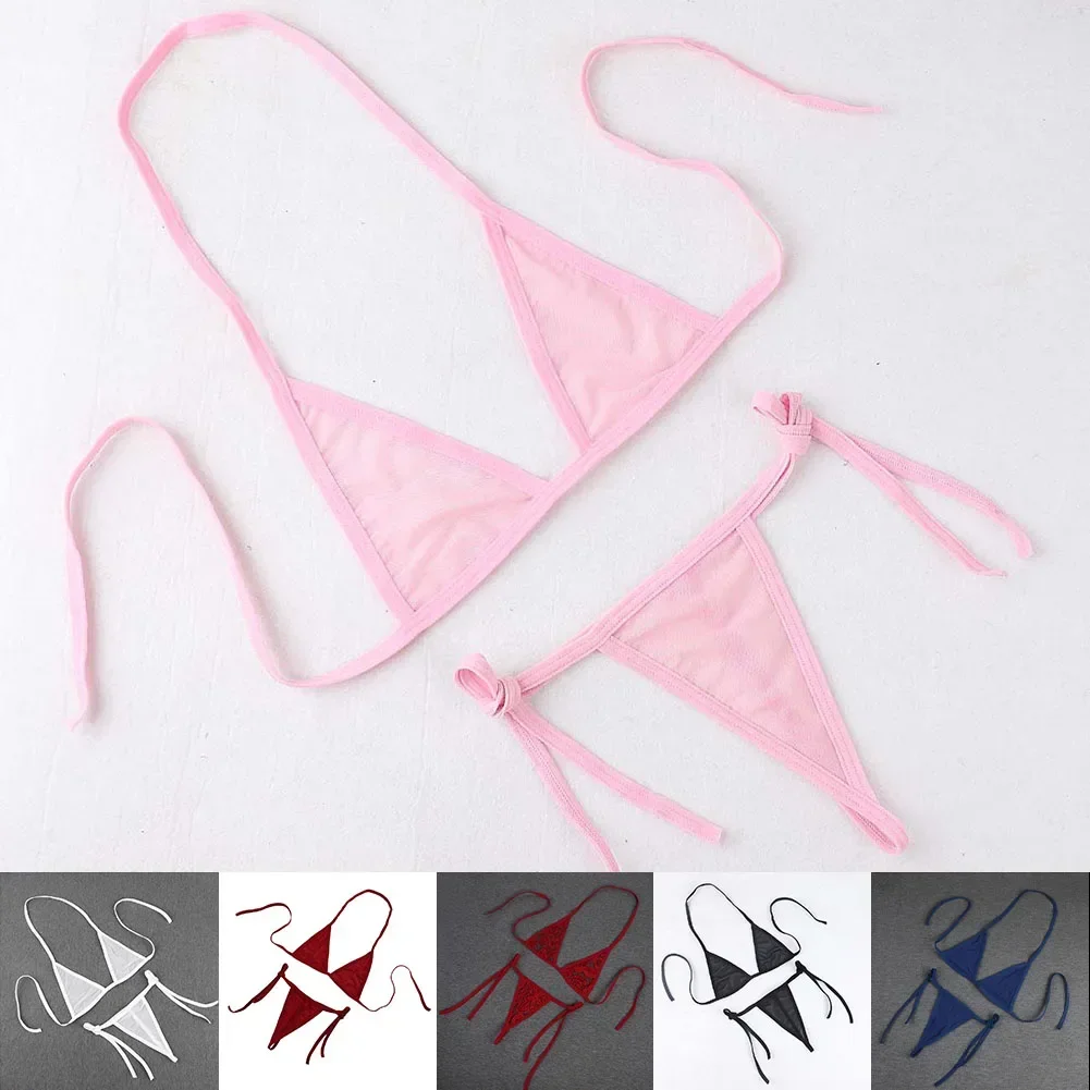 Womens Sexy Mesh Strap Lingerie Bikini Swimwear Bra With Tie Side Thong Beachwear Strap Bra Underwear Set Casual Female Bikini - Image 5