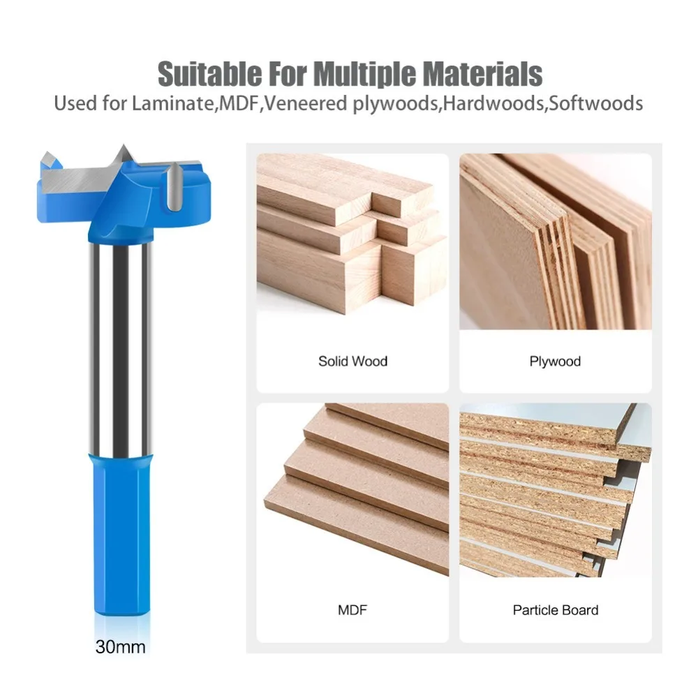 

Woodworking Hole Opener Hexagonal Handle Positioning Reaming Drill Bit Punching Holes Hinge Open Hole Tungsten Steel Blade Tools