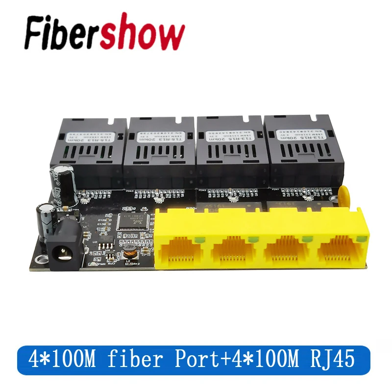 dual band modem Ethernet Fiber switch 4 RJ45 4 SC Optical Media Converter Single Mode fiber Port 10/100M PCBA fiber optic quick connector