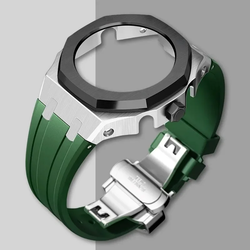 Premium Stainless Steel Casioak Case with Metal Bezel and Rubber Band
