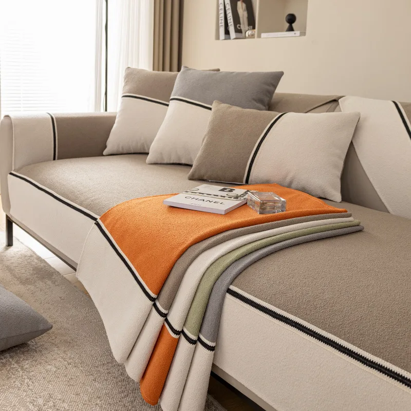

Splice Black Line Sofa Cushion Towel Chenille Non-slip Kids Pet Sectional Sofa Cover Couch Seat Mat for Living Room Home Decor