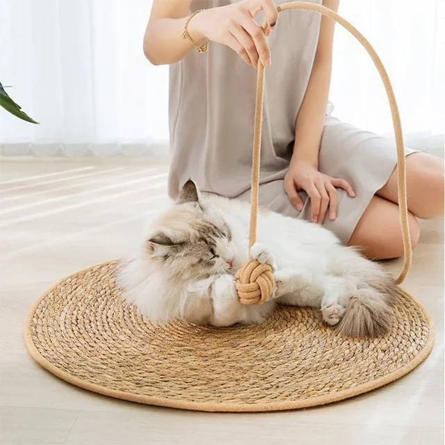 Cat Scratcher Mat Straw Fabric Cat Scratching Pad Furniture Couch Protector Horizontal Carpet Replacement Easy Use for Indoor 4