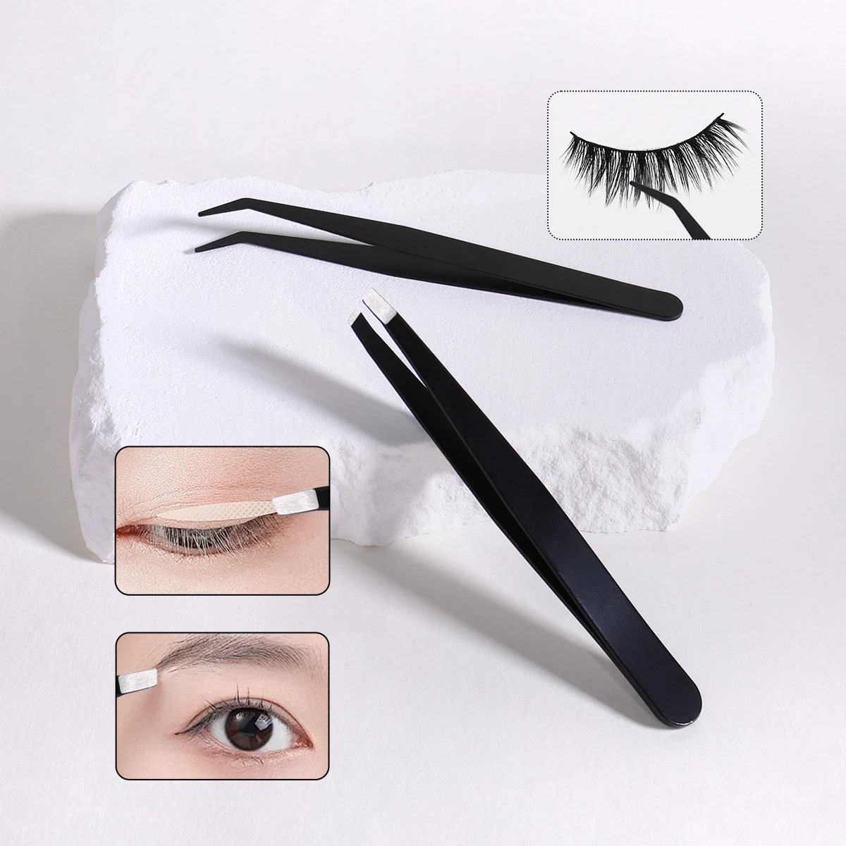 2 tweezers eyebrows plucking false eyelashes tweezers stainless steel precision tweezers curved tip black/pink beauty tools 3