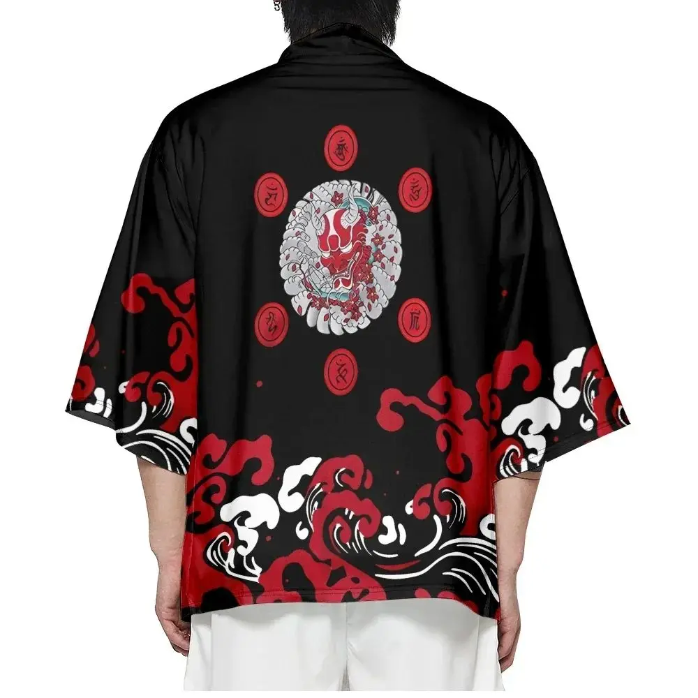 Traditional Japanese Kimono Demon Graphic Trendy Yukata Wave 3D Printed Cardigan Kimonos Cosplay Asia & Pacific Islands Clothing