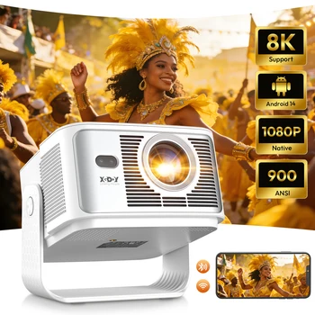Projetor XGODY 900ANSI 8K/4K 2GB+16GB Android 14 com Autofoco e Correção de Keystone, Wifi6 BT5.4 para Cinema em Casa e Uso Externo