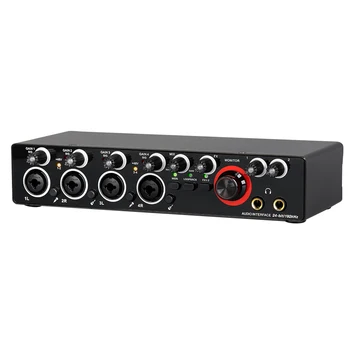 4 Channel Audio Interface Sound Card 24-Bit/192KHz Professional Sound Card USB Computer Driver Free for Podcast Live Recording 2