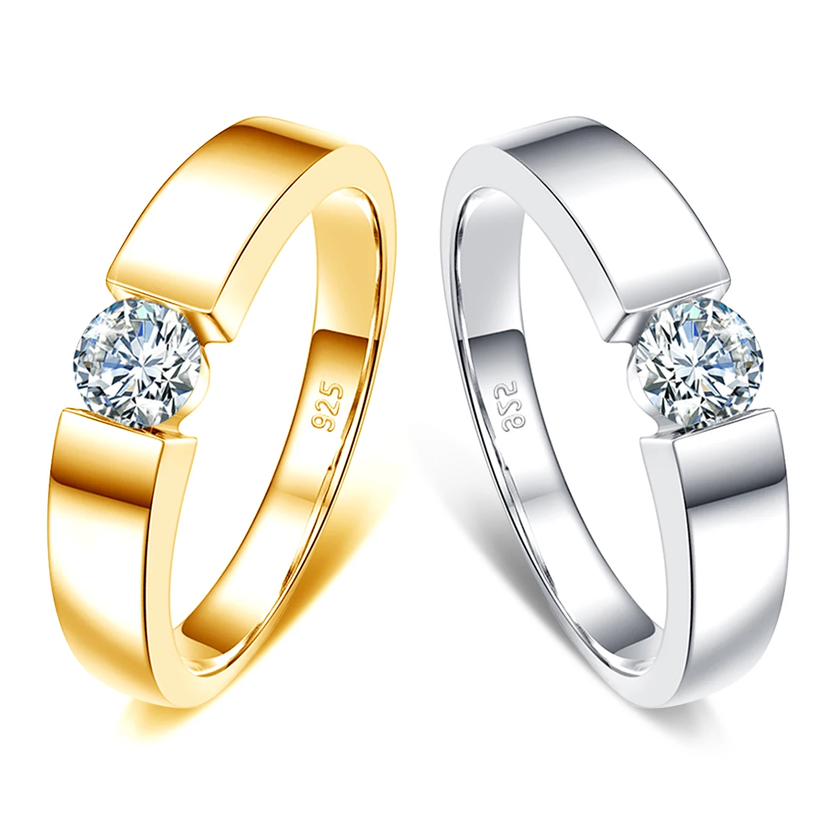 real 1 carat round cut moissanite ring men solid sterling silver 925 certified wedding rings couple luxury jewelry Real 1 Carat Round Cut Moissanite Ring Men Solid Sterling Silver 925 Certified Wedding Rings Couple Luxury Jewelry 1