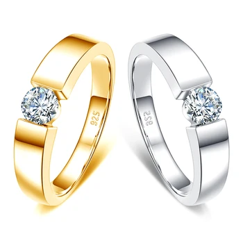 Real 1 Carat Round Cut Moissanite Ring Men Solid Sterling Silver 925 Certified Wedding Rings Couple Luxury Jewelry 1