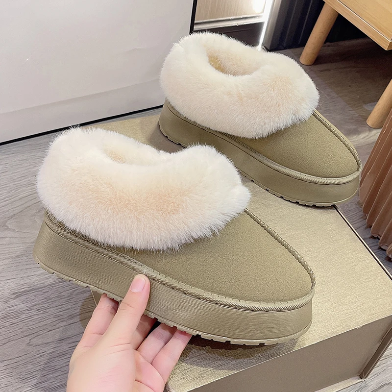 Woolen shoes women wear fur one snow boots winter new slip-on warm cotton shoes