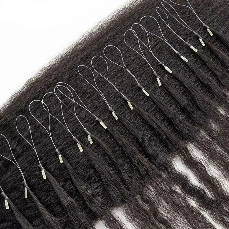 MRS HAIR Kinky Straight Micro Loop Human Hair Extensions Microring Hair extensions Soft Keratin Bonds Remy #1B 50strands/pack human hair extensions