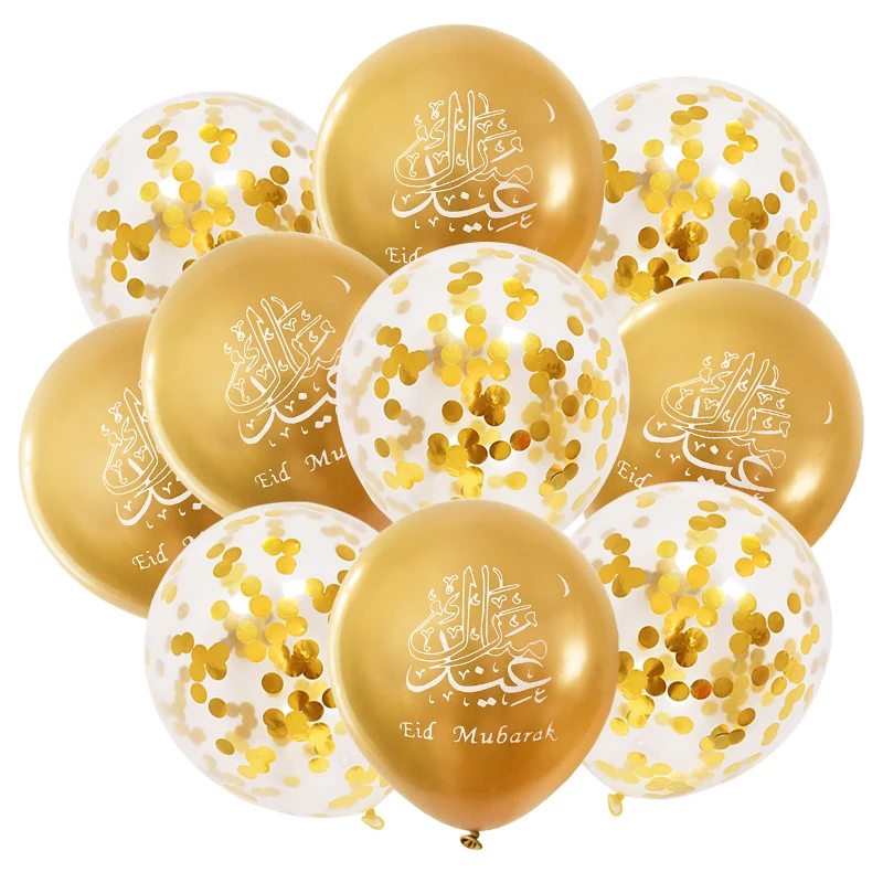 10pcs Eid Mubarak Chrome Balloons Confetti Latex Ballon Ramadan Kareem Eid Party Decoration Muslim Islamic Festival Supplies