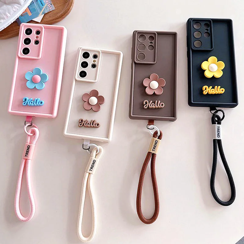 Floral Lanyard Rope Soft Phone Case Cover